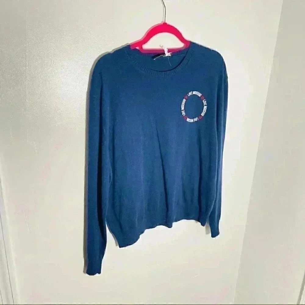 NWT Love Moschino Basic Logo Embroidered Crew Neck Sweater - Picture 5 of 10